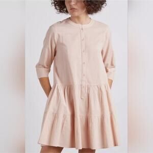 Apiece Apart Mini Dress Pink Blush Maurino Drop Waist 3/4 Sleeves Button Size XS
